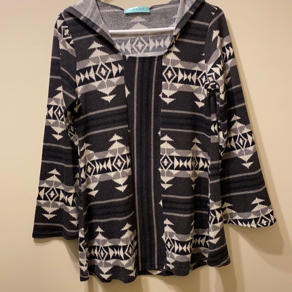 chris & carol brand - hooded tunic sweater. Women’s Medium. Black/grays.